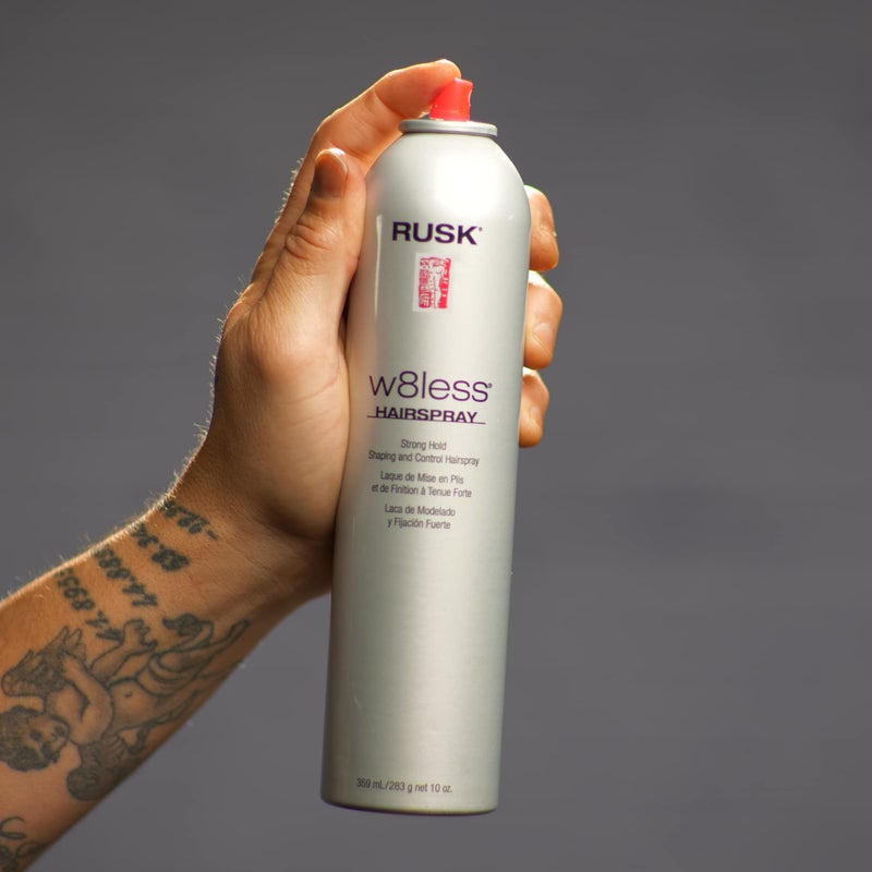 Rusk رَسْك مجموعة المصممين رذاذ الشعر القوي الثابت W8less، يوفر مظهرًا طبيعيًا، يدوم طويلًا، مع قوام وتألق أقصى، 10 أونصة - Image 4